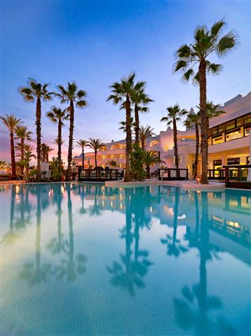 Swimming pool at dusk